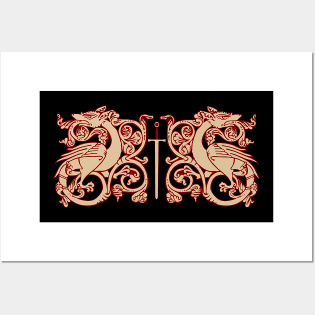 Medieval Dragons with Sword Wall Art by UsuallyUnusual